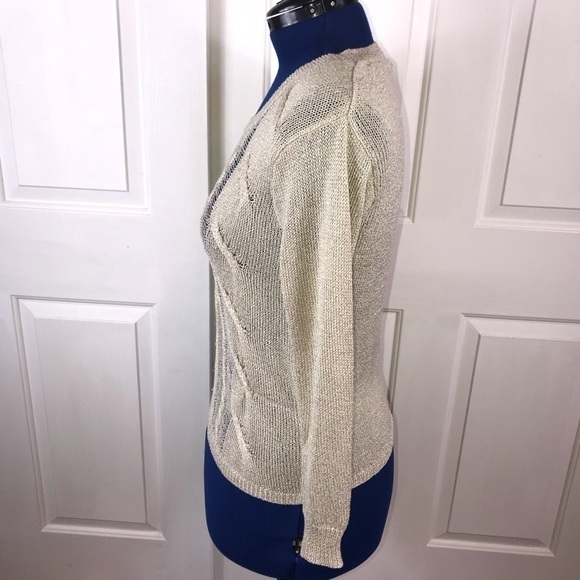 Rock & Republic‎ S cream/metallic distressed cable knit crew neck sweater - Picture 8 of 10